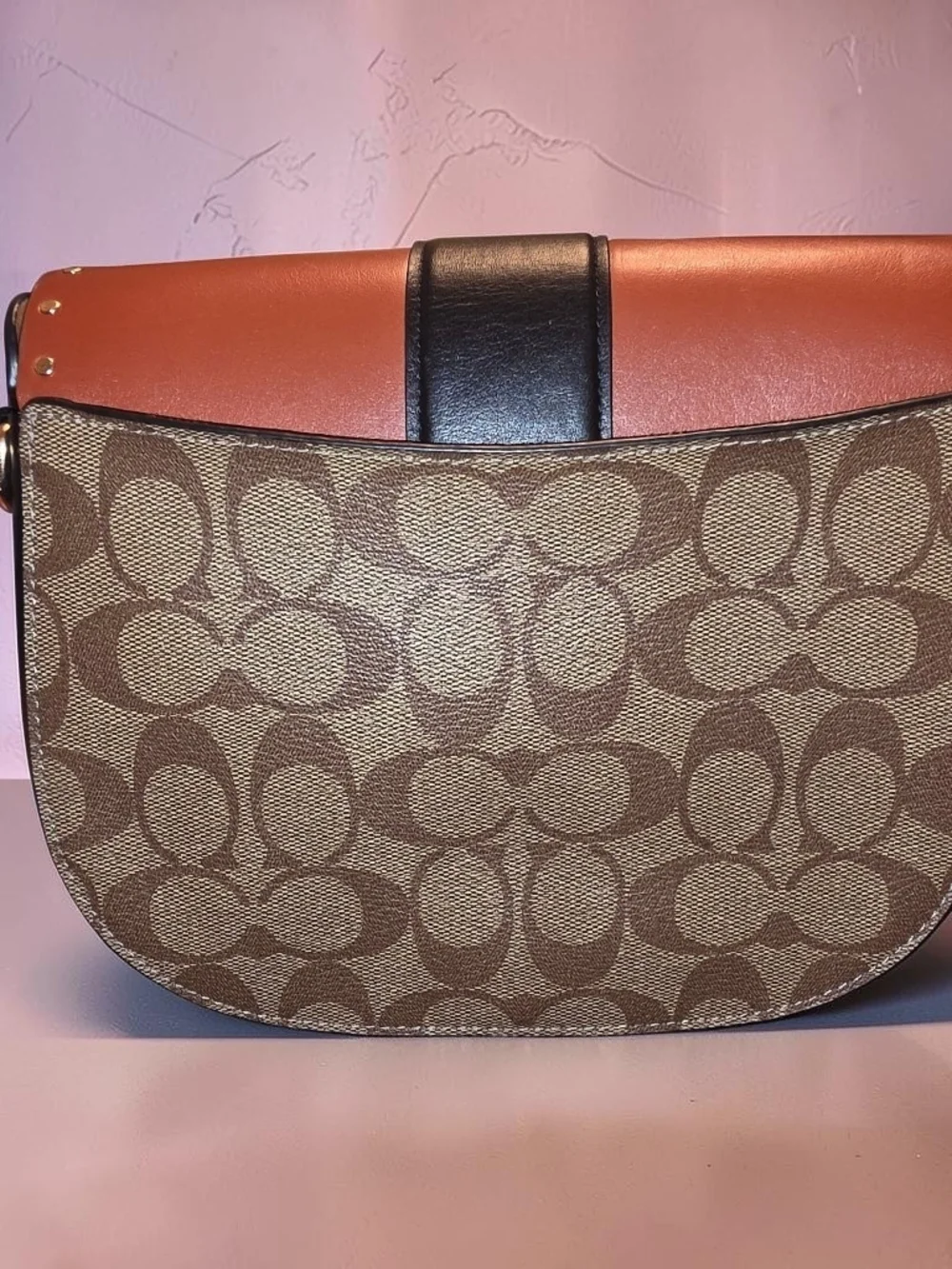 Coach Georgie Saddle Crossbody Bag Colorblock Signature Canvas with Rivets